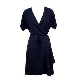 Babaton Navy satin wrap dress (Aritzia)